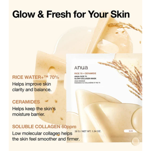 Anua - Máscara Facial Iluminadora Rice 70 + Ceramide