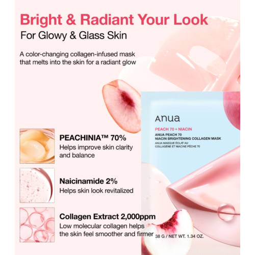 Anua - Máscara Iluminadora de Colágeno Peach 70
