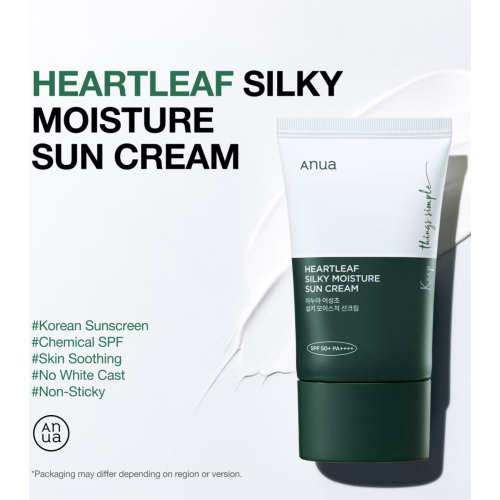 Anua - Protetor solar facial Heartleaf Silky Moisture SPF50+ PA++++