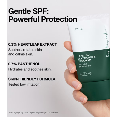 Anua - Protetor solar facial Heartleaf Silky Moisture SPF50+ PA++++