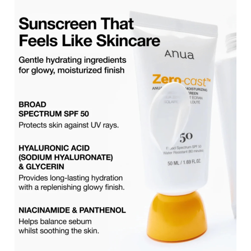 Anua - Protetor solar facial Zero-cast SPF50+ PA++++