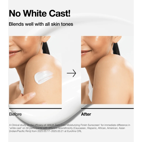 Anua - Protetor solar facial Zero-cast SPF50+ PA++++