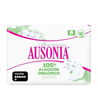 Ausonia - Compressas noturnas de asas Cotton Protection - 9 unidades