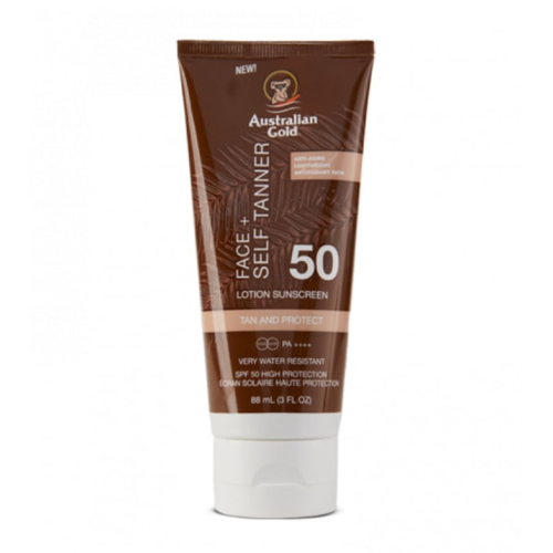 Australian Gold - Loção facial de bronzeamento solar SPF50 Face + Self Tanner
