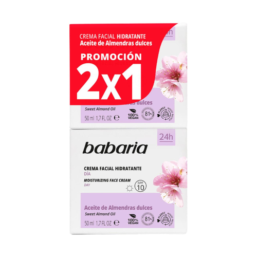 Babaria - Pacote de creme de dia hidratante SPF10 - Óleo de amêndoas doces