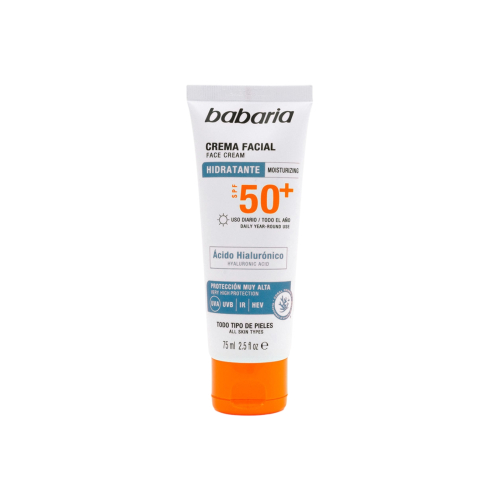 Babaria - Protetor solar facial hidratante FPS50+ - Ácido Hialurônico