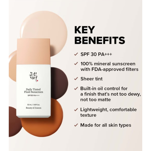 Beauty of Joseon - Protetor solar com cor Daily Tinted Fluid SPF30 PA+++ - MY210