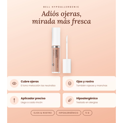 Bell HYPOAllergenic - Corrector líquido Hypo Cover Eye & Skin Concealer - 102: Deep Peach