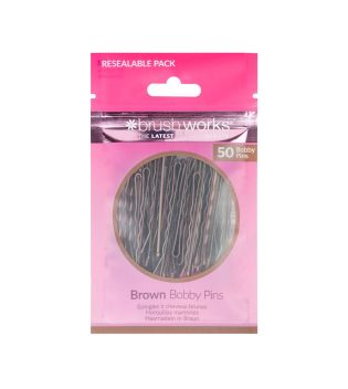 Brushworks - Conjunto de 50 grampos de cabelo Bobby Pins - marrom