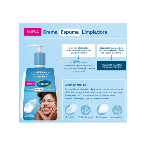Cetaphil - Creme de Limpeza Facial Espuma para Pele Sensível, Normal a Seca - 473ml