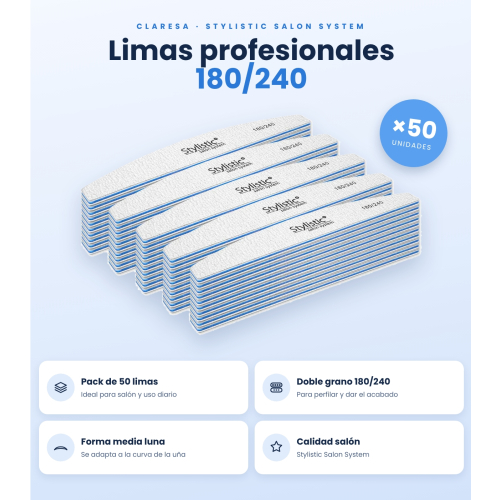 Claresa - Pack de 50 limas de unhas meia-lua 180/240
