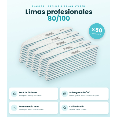 Claresa - Pack de 50 limas de unhas meia-lua 80/100
