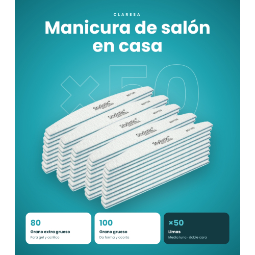 Claresa - Pack de 50 limas de unhas meia-lua 80/100
