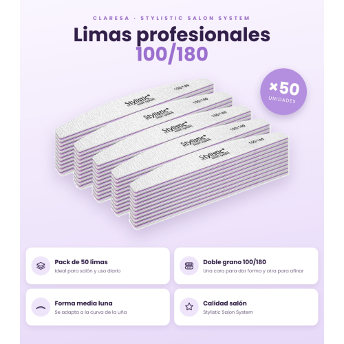 Claresa - Pack de 50 limas de unhas meia-lua 100/180