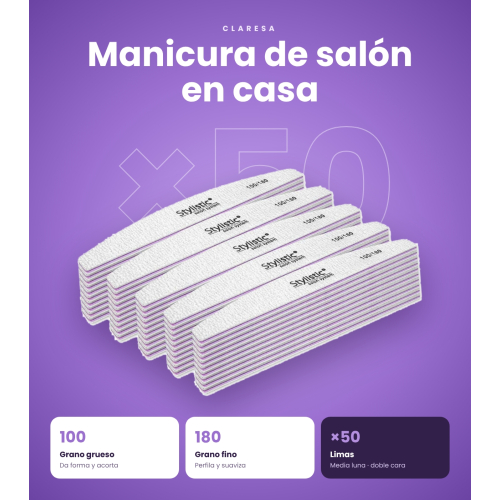 Claresa - Pack de 50 limas de unhas meia-lua 100/180