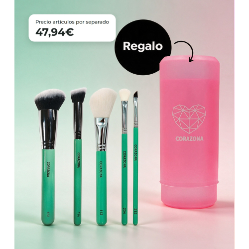 CORAZONA Pack de Pincéis Essenciais com 5 Ferramentas para Maquilhagem e Presente Copo Vegano e Cruelty Free