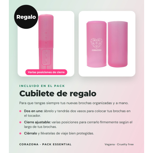 CORAZONA Pack de Pincéis Essenciais com 5 Ferramentas para Maquilhagem e Presente Copo Vegano e Cruelty Free