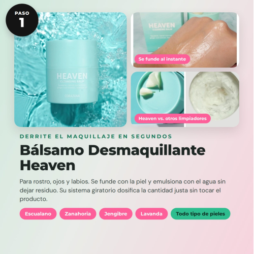 CORAZONA Pack Cuidados de Pele Dupla Limpeza - Bálsamo Heaven, Gel Hero Fresh e Disco Reutilizável para Pele Limpa e Fresca