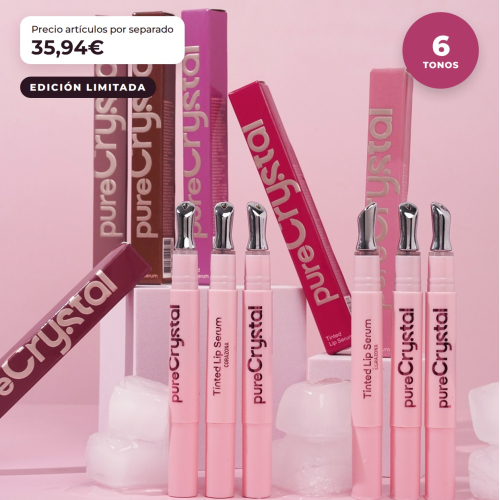 CORAZONA - Conjunto de Sérum Labial Tinto de Pure Crystal Edição Limitada - 6 Tintes Labiais Sérum com Aplicador Metálico Efeito Frio - Acabamento Glossy e Tinte de Longa Duração