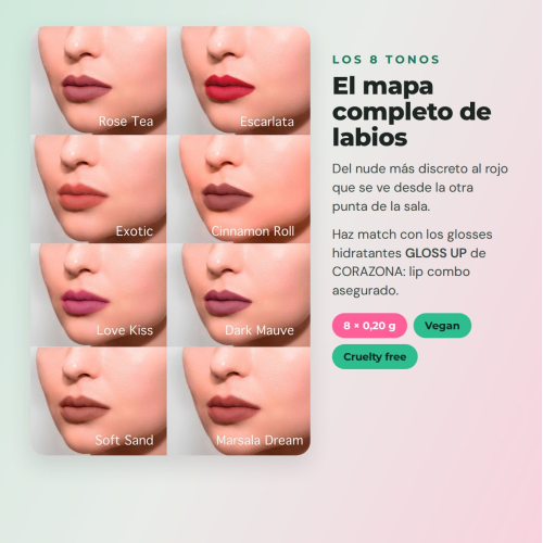 CORAZONA The Limit Full Set  | 8 Perfiladores de Lábios Ultrapigmentados com Textura Cremosa e Acabamento Mate Cruelty Free Vegan