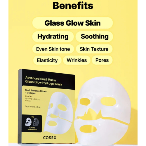 COSRX - Pack de 3 máscaras faciais Advanced Snail Mucin Glass Glow