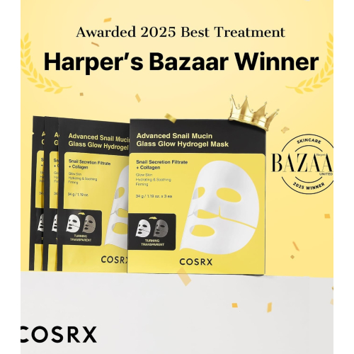 COSRX - Pack de 3 máscaras faciais Advanced Snail Mucin Glass Glow
