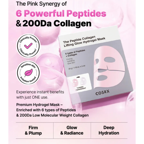 COSRX - Pacote com 3 máscaras faciais The Peptide Collagen Lifting Glow