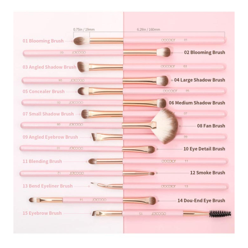 Docolor - Conjunto de pincéis para olhos Soft Pink Pro (15 peças)