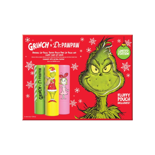 Dr. Paw Paw - *The Grinch* - Trio de protetores labiais - Peach Pink, Candy Cane Lip Scrub & Original