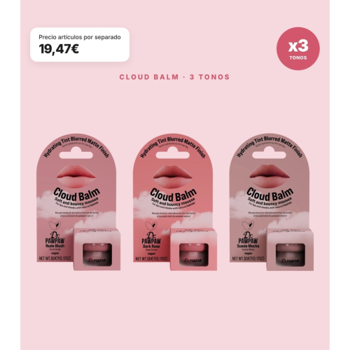 Dr. PAWPAW - Pack 3 Bálsamos Multiusos Cloud Balm Nude Blush, Dark Rose e Suede Mocha