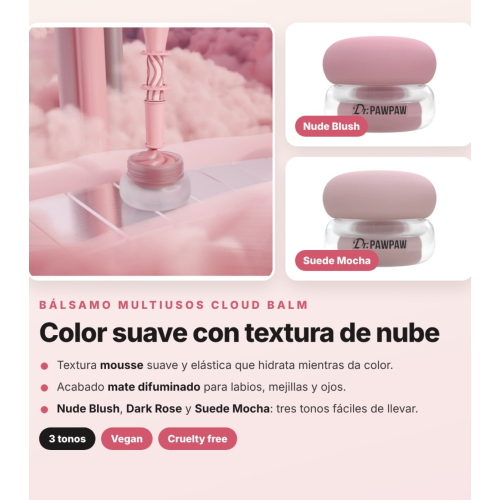 Dr. PAWPAW - Pack 3 Bálsamos Multiusos Cloud Balm Nude Blush, Dark Rose e Suede Mocha