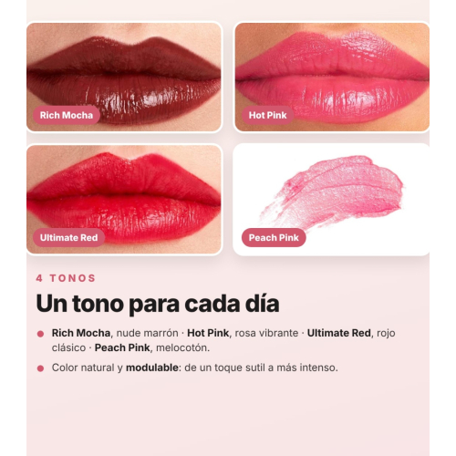 Dr. PAWPAW - Pack 4 Bálsamos Labiais Multifuncionais com Color Ultimate Red, Rich Mocha, Hot Pink e Peach Pink para Lábios, Maçãs do Rosto e Olhos