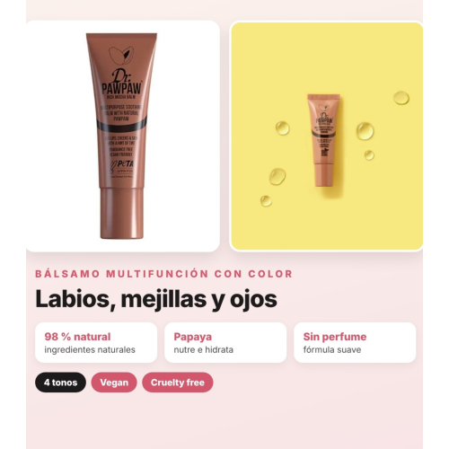 Dr. PAWPAW - Pack 4 Bálsamos Labiais Multifuncionais com Color Ultimate Red, Rich Mocha, Hot Pink e Peach Pink para Lábios, Maçãs do Rosto e Olhos