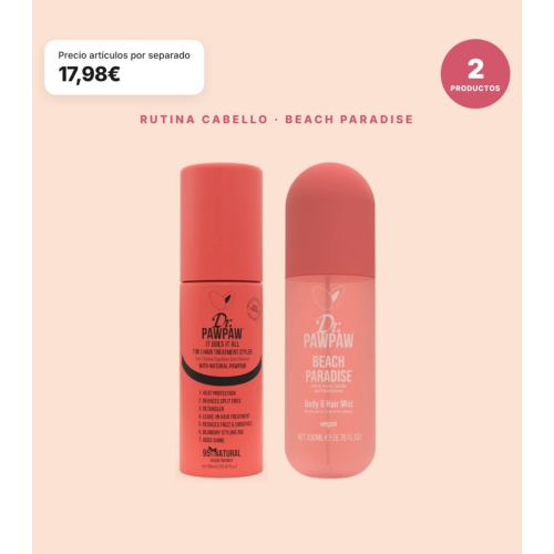 Dr. PAWPAW - Pack Rotina Cabelo Beach Paradise: Tratamento Capilar 7 em 1 It Does It All e Bruma para Cabelo e Corpo