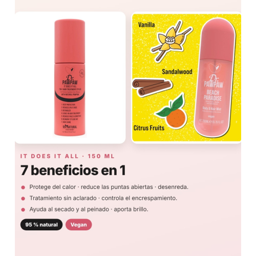 Dr. PAWPAW - Pack Rotina Cabelo Beach Paradise: Tratamento Capilar 7 em 1 It Does It All e Bruma para Cabelo e Corpo