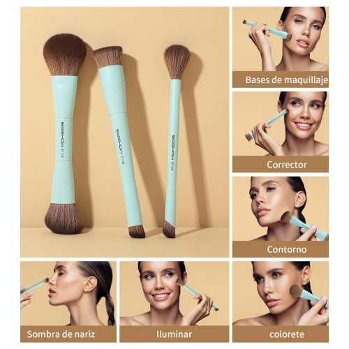 Eigshow - *Duo Series* - Conjunto de 3 Pincéis de Maquiagem de Ponta Dupla - Blue