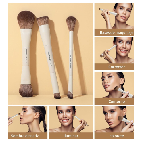 Eigshow - *Duo Series* - Conjunto de 3 Pincéis de Maquiagem de Ponta Dupla - White