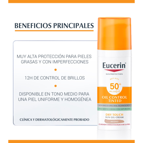 Eucerin - Protetor Solar em Gel com Cor SPF50 Oil Control - Médio