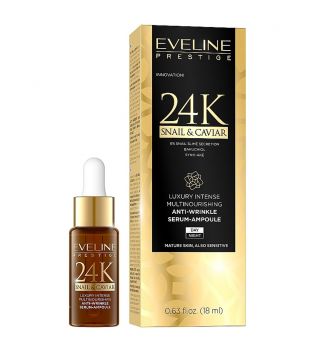Eveline Cosmetics - Ampola de soro antirrugas com gosma de caracol e extrato de caviar 24K Snail & Caviar
