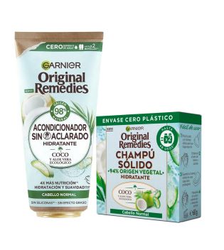 Garnier - Pacote de condicionador sem enxágue + Shampoo sólido Coco Original Remedies - Cabelo normal
