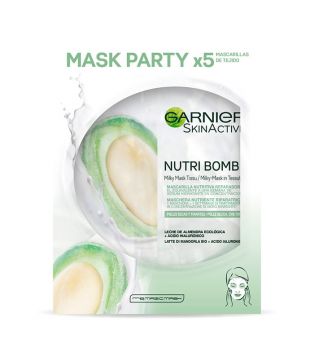 Garnier - Pacote de 5 máscaras nutritivas e reparadoras Nutri Bomb - Leite de amêndoa