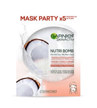 Garnier - Pacote de 5 máscaras nutritivas e iluminadoras Nutri Bomb - Leite de coco