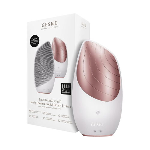GESKE - Escova de Limpeza Facial e Massageadora Sonic Thermo 6 em 1 - Branco Rosa Ouro