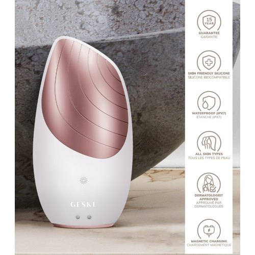 GESKE - Escova de Limpeza Facial e Massageadora Sonic Thermo 6 em 1 - Branco Rosa Ouro