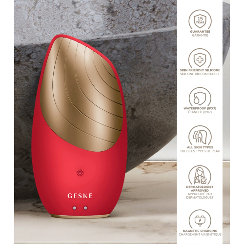 GESKE - *I love myself* - Escova de limpeza e massagem facial 6 em 1 Sonic Thermo - Red