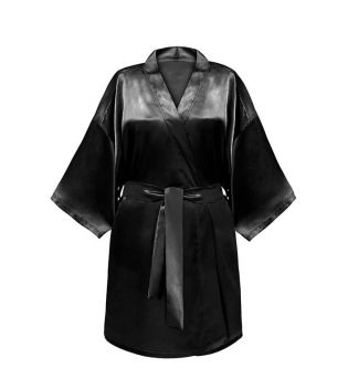 GLOV - Robe de Cetim Kimono Style - Preto