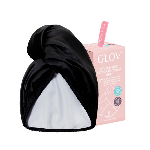 GLOV - Toalha Turbante Cetim e Tecido - Preto