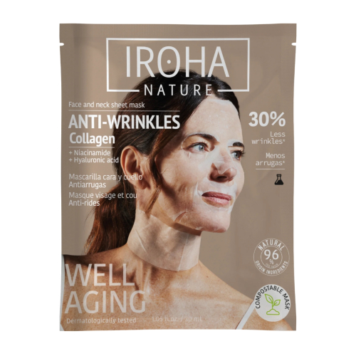 Iroha Nature - Máscara Antirrugas e Antienvelhecimento para Rosto e Pescoço - Colágeno + Ácido Hialurônico