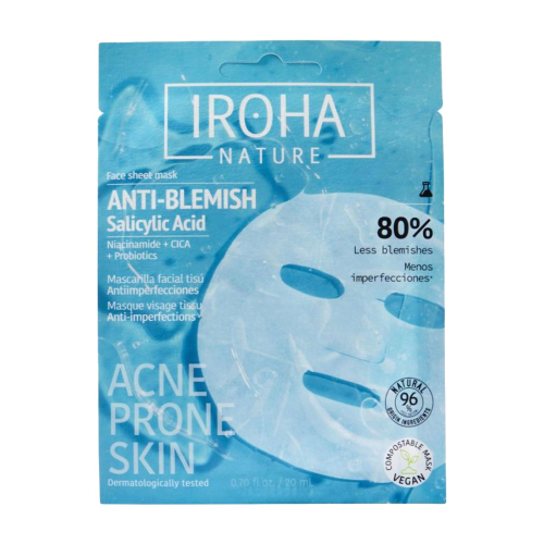 Iroha Nature - Máscara facial anti-manchas com ácido salicílico, niacinamida, CICA e probióticos