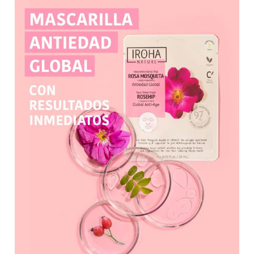 Iroha Nature - Máscara facial de tecido antienvelhecimento global - Rosa Mosqueta